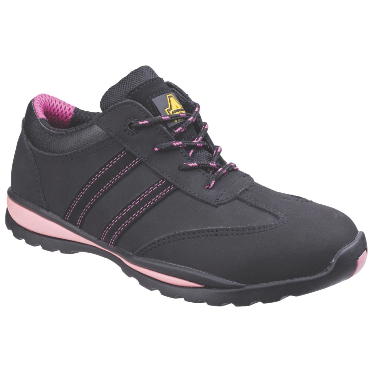 Amblers FS47 Size 9 Womens Black/Pink Steel Toe Cap Safety Trainers (104XH)