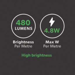 4lite LiteGlo Indoor & Outdoor 5m LED Warm White COB Strip Light Kit 4.8W 480lm