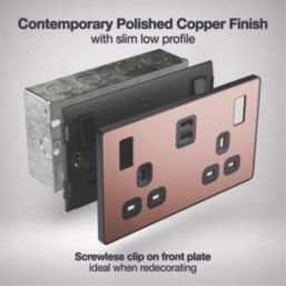 British General Evolve 13A 2-Gang SP Switched Socket + 3.25A 65W 2-Outlet Type C USB Charger Copper with Black Inserts