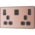 British General Evolve 13A 2-Gang SP Switched Socket + 3.25A 65W 2-Outlet Type C USB Charger Copper with Black Inserts