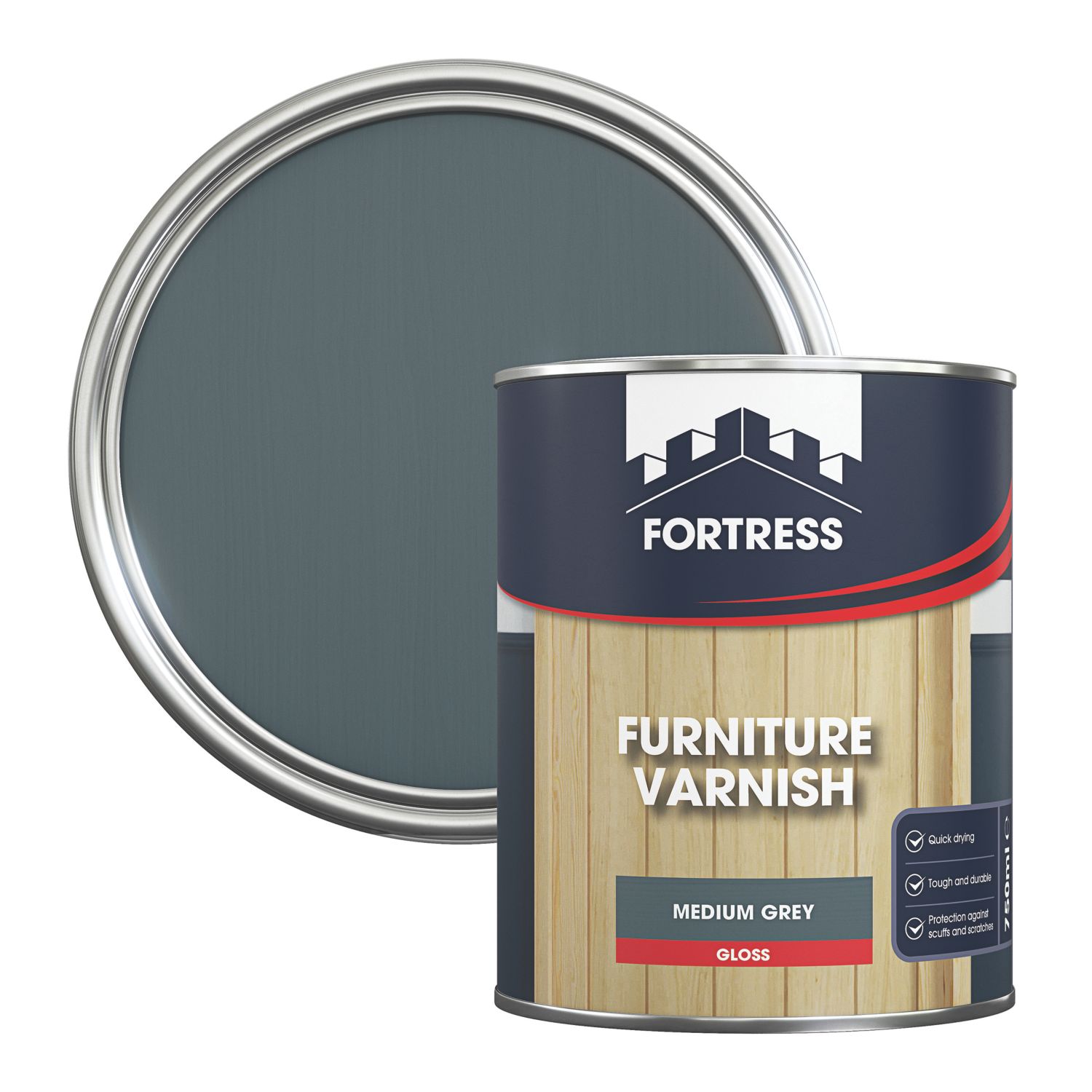 Fortress 750ml Mid Grey Gloss Water-Based Interior Furniture Varnish (105JM)