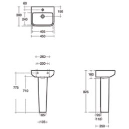 Ideal Standard i.life B Hand Rinse Basin & Full Pedestal 1 Tap Hole 450mm