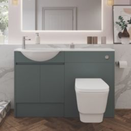 Alaska Bathroom Fitted Furniture Pack LH Vanity with Basin Dark Green Matt 1244mm x 355mm x 997mm