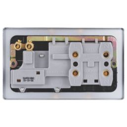 Schneider Electric Ultimate Low Profile 45A 2-Gang DP Cooker Switch & 13A DP Switched Socket Brushed Chrome with Neon with Black Inserts