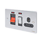 Schneider Electric Ultimate Low Profile 45A 2-Gang DP Cooker Switch & 13A DP Switched Socket Brushed Chrome with Neon with Black Inserts