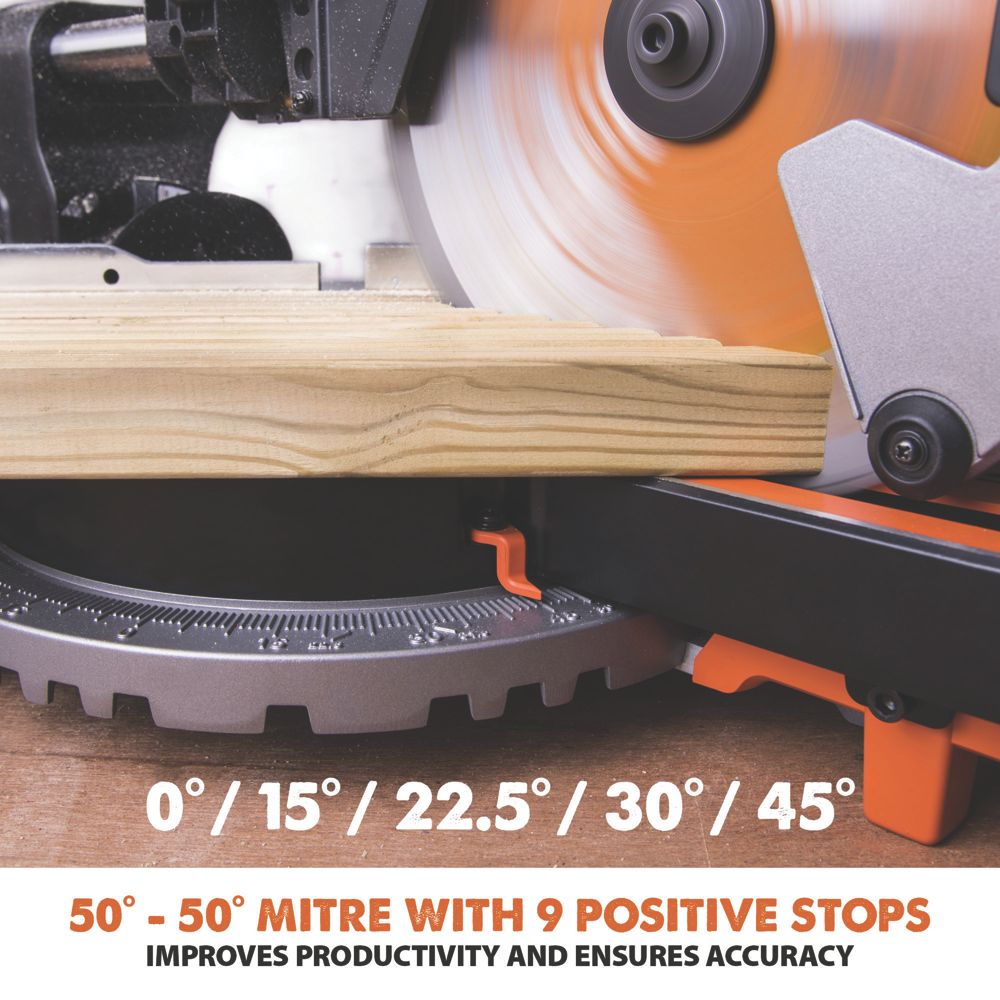 Evolution Power Tools R255SMS 10-Inch Sliding Miter Saw Multi-Material,  Multi-Purpose Cutting Cuts Metal, Plastic, Wood & More 0˚ - 45˚ Bevel Tilt  