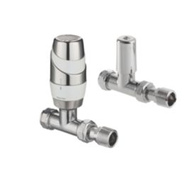 Terrier  15mm x 1/2" White/Chrome Straight & L/S Standard Thermostatic Radiator Valve & Lockshield