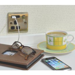 British General Nexus Metal 13A 1-Gang SP Switched Socket + 2.1A 10.5W 2-Outlet Type A USB Charger Antique Brass with Black Inserts