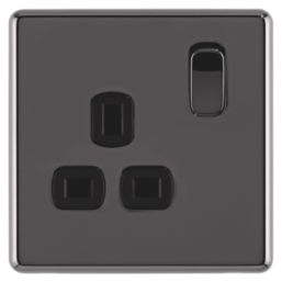 Arlec  13A 1-Gang SP Switched Socket Black Nickel  with Black Inserts