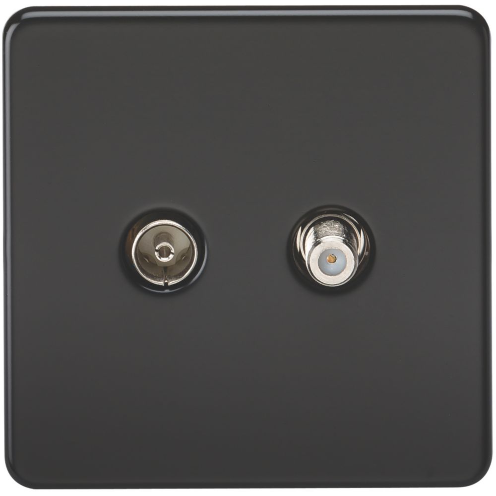 Knightsbridge 2Gang Isolated Coaxial TV & FType Satellite Socket Matt Black Screwfix