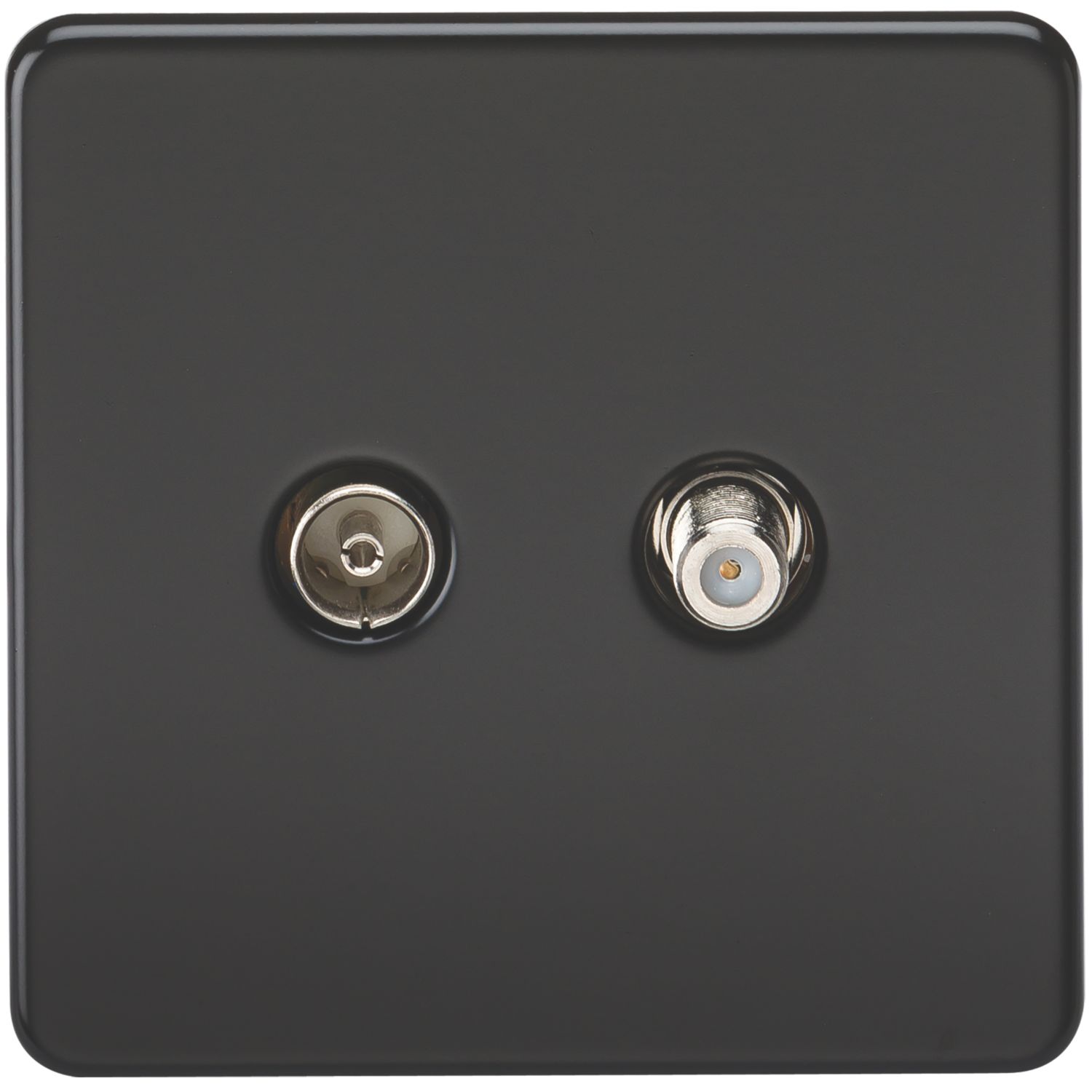 Knightsbridge 2-Gang Isolated Coaxial TV & F-Type Satellite Socket Matt Black (106TY)
