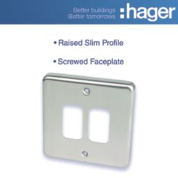 Hager Sollysta WRGP2BS 2-Module Grid Faceplate Brushed Steel