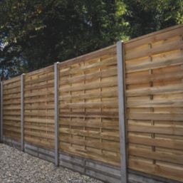 Forest Flat Double-Slatted  Fence Panels Natural Timber 6' x 6' Pack of 5