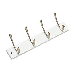 Hardware Solutions 4-Hook Rail Brushed Nickel on White Board 450mm x 125mm