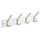 Hardware Solutions 4-Hook Rail Brushed Nickel on White Board 450mm x 125mm