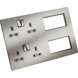 Knightsbridge SFR298BCG 13A 4-Gang DP Combination Plate Brushed Chrome with Colour-Matched Inserts
