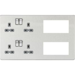 Knightsbridge SFR298BCG 13A 4-Gang DP Combination Plate Brushed Chrome with Colour-Matched Inserts