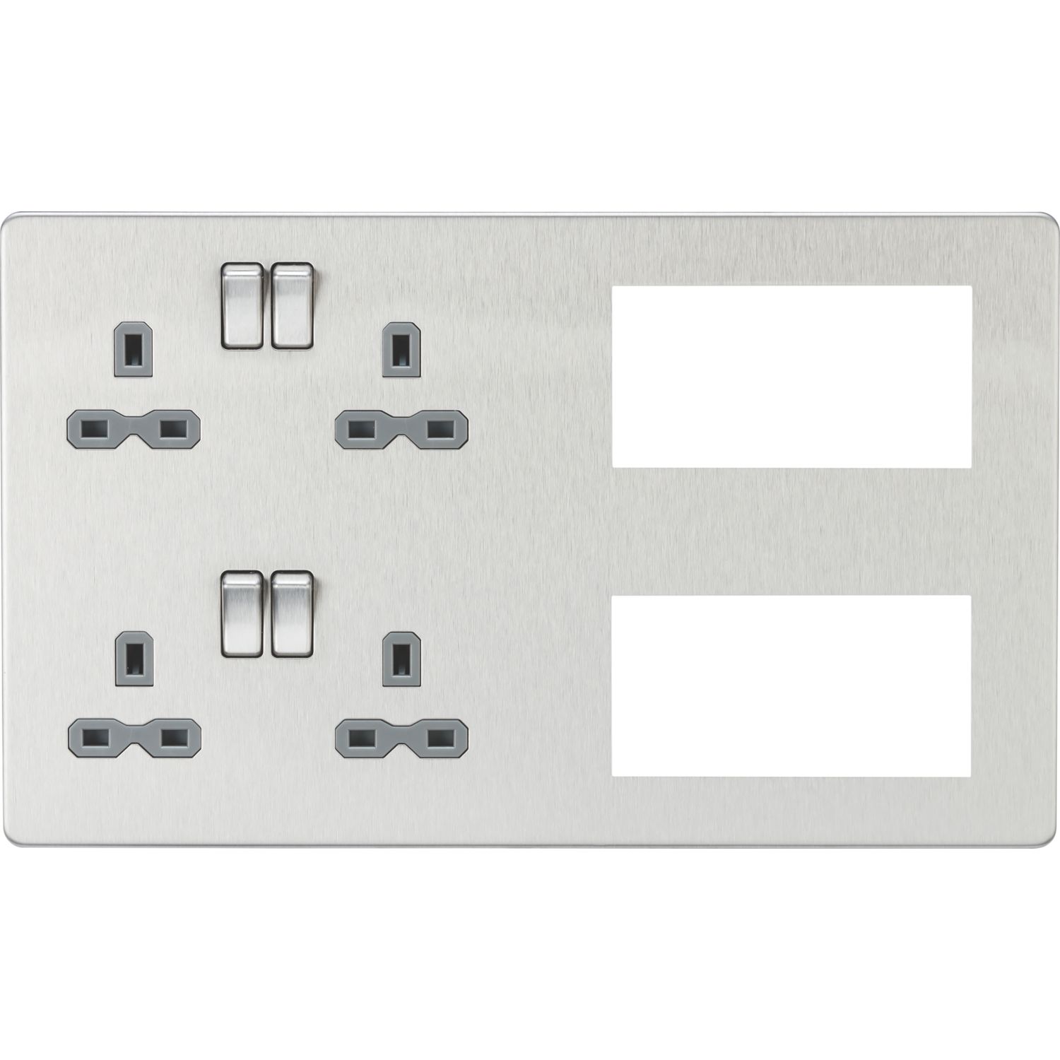 Knightsbridge SFR298BCG 13A 4-Gang DP Combination Plate Brushed Chrome with Colour-Matched Inserts (107VF)