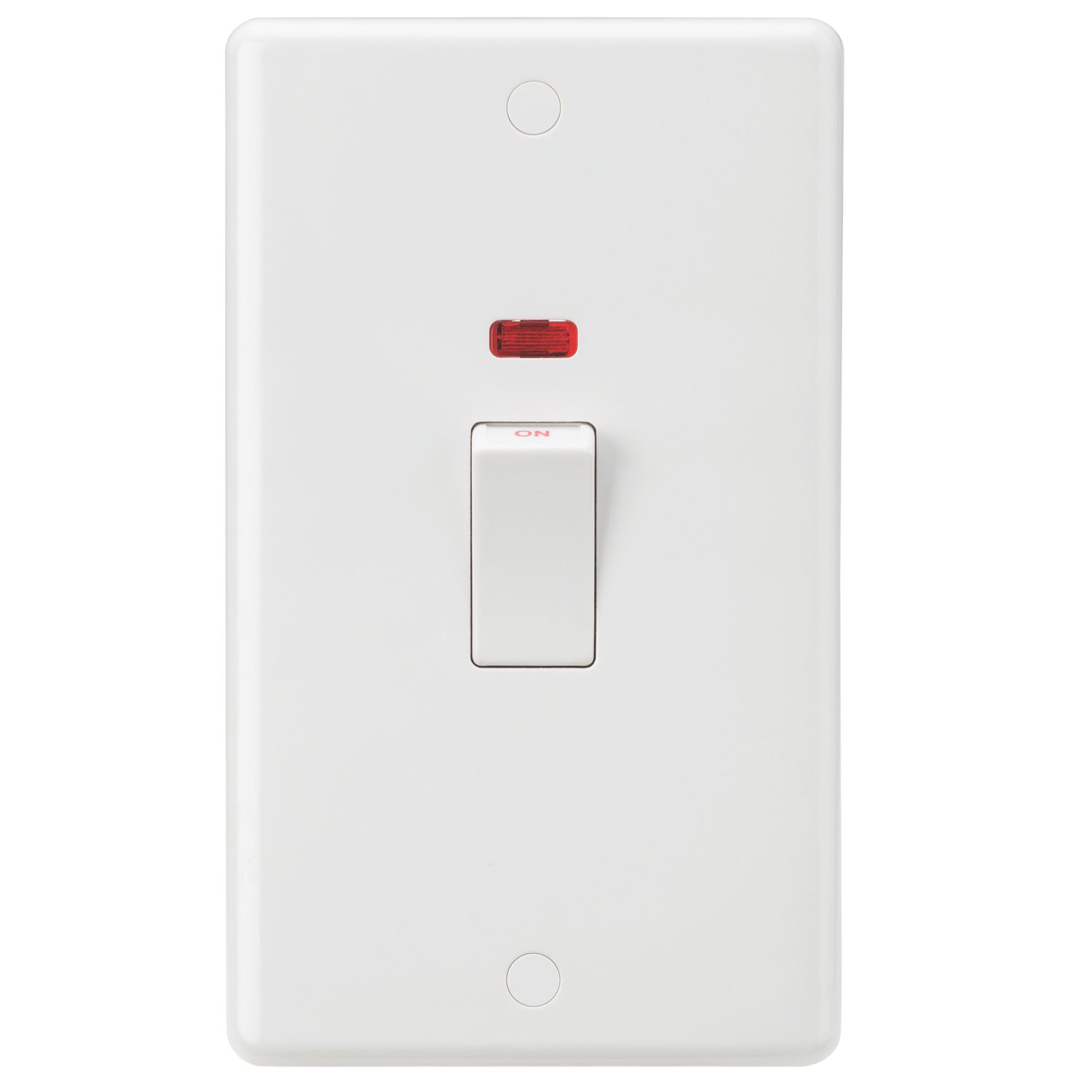 Knightsbridge Curved Edge 45A 2-Gang DP Cooker Switch White with Neon (107YA)