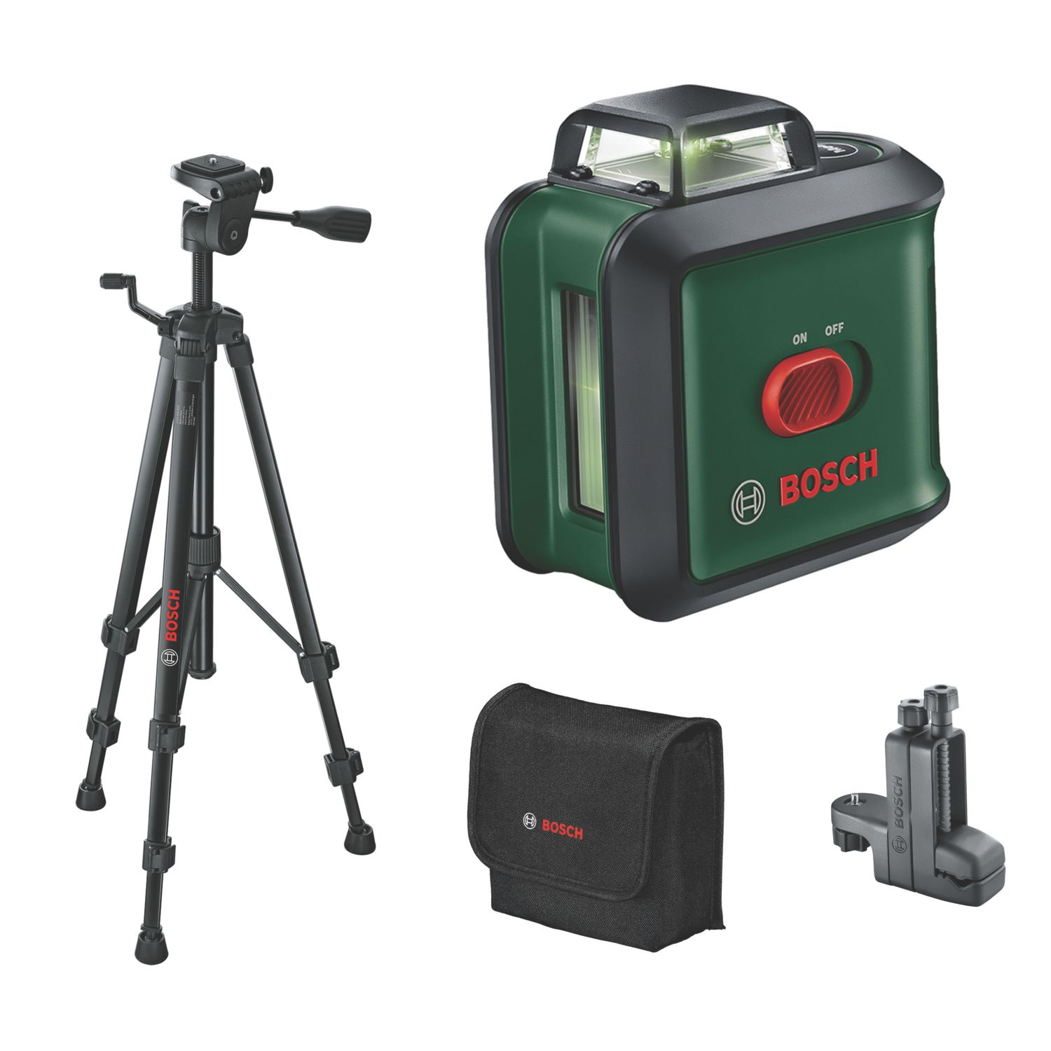 Bosch UniversalLevel 360 Premium (TT150 + MM3) 0603663E07 Green Self-Levelling Cross-Line Laser with Tripod & Clamp (107YE)