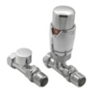 Reina Modal TRV 15mm x 15mm Chrome Straight & L/S Designer Thermostatic Radiator Valve & Lockshield