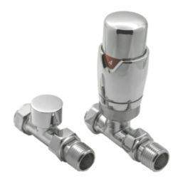 Reina Modal TRV 15mm x 15mm Chrome Straight & L/S Designer Thermostatic Radiator Valve & Lockshield