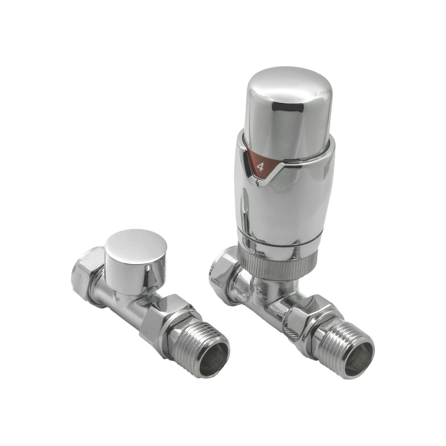Reina Modal TRV 15mm x 15mm Chrome Straight & L/S Designer Thermostatic Radiator Valve & Lockshield (108EE)