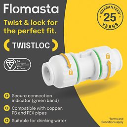 Flomasta Twistloc Plastic Push-Fit Equal Straight Coupler 15mm 10 Pack