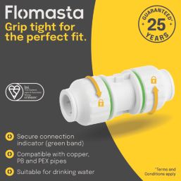 Flomasta  Plastic Push-Fit Equal Straight Couplers 15mm 10 Pack