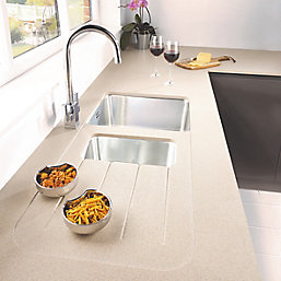 Metis  Sand Worktop Module with 1.5 Bowl Stainless Steel Sink 3050mm x 620mm x 15mm