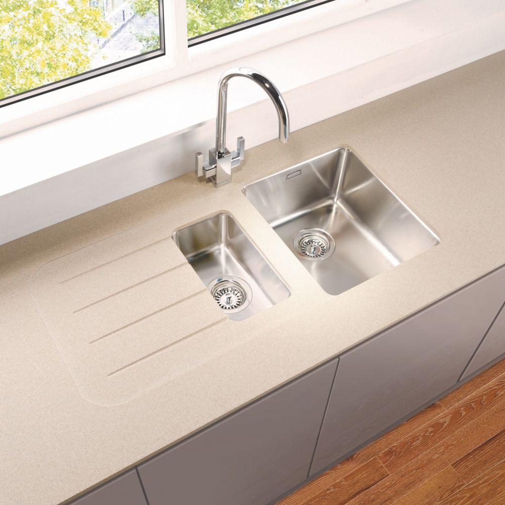 Metis  Sand Worktop Module with 1.5 Bowl Stainless Steel Sink 3050mm x 620mm x 15mm