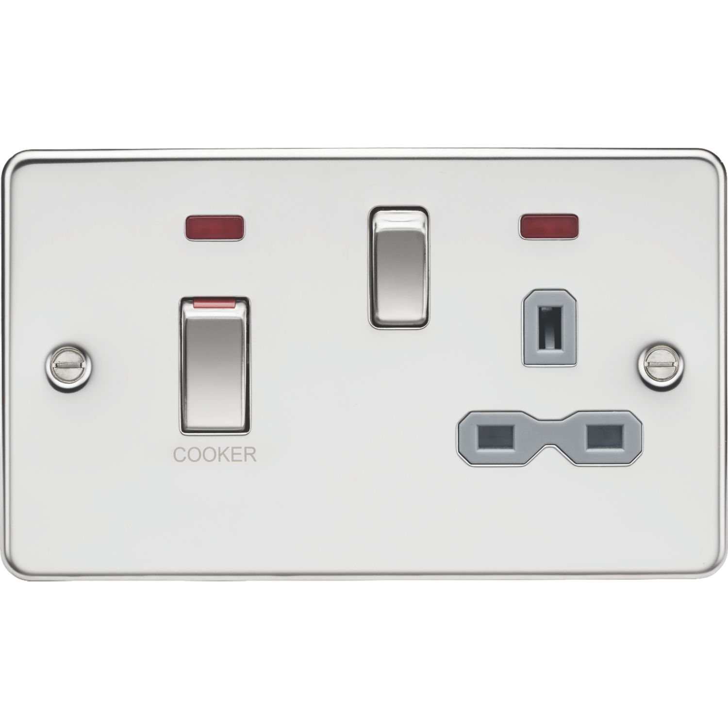 Knightsbridge 45A 2-Gang DP Cooker Switch & 13A DP Switched Socket Polished Chrome with LED with Colour-Matched Inserts (108VR)