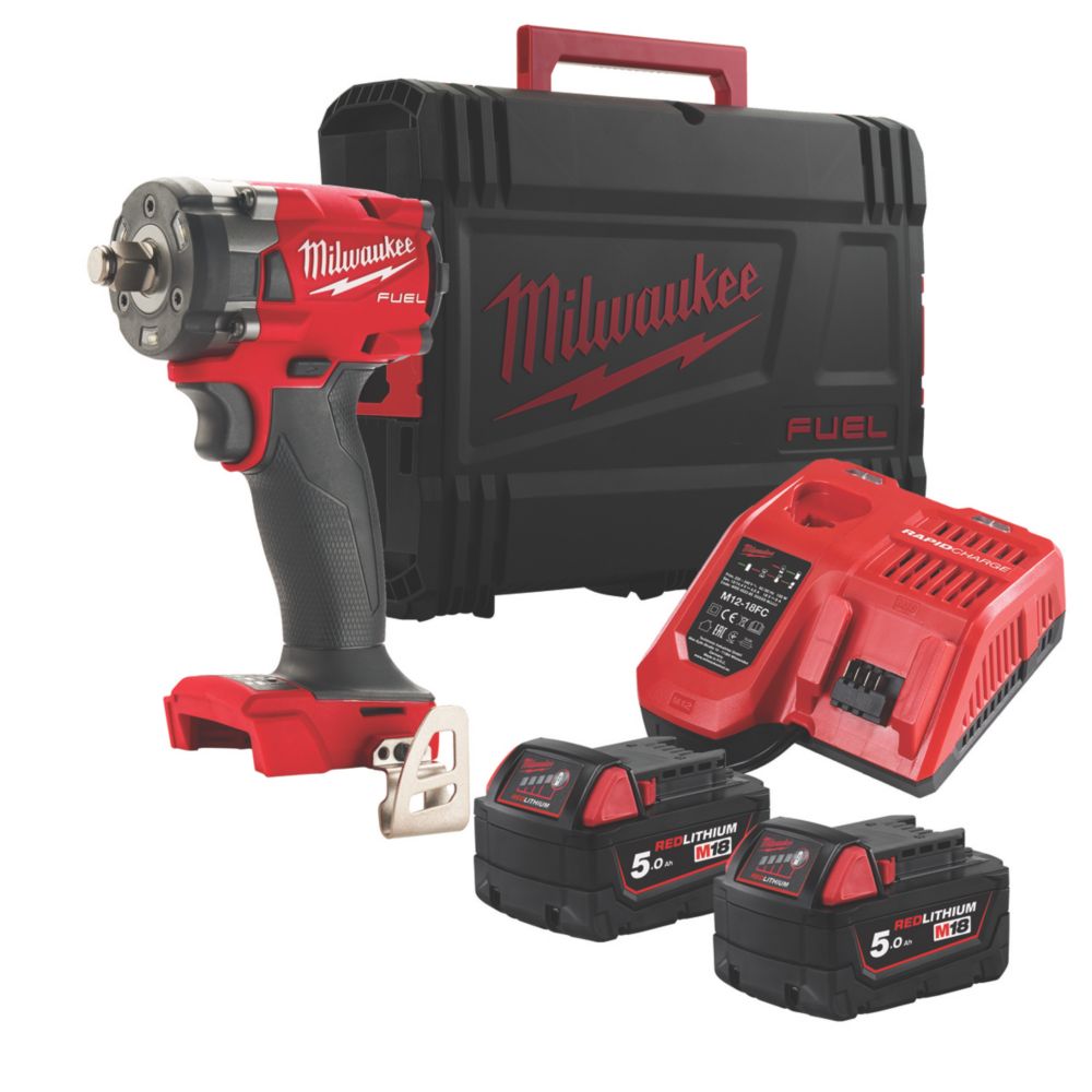 Milwaukee M18 FIW2F38 502X FUEL 18V 2 x 5.0Ah Li Ion RedLithium Brushless Cordless Impact Wrench Screwfix