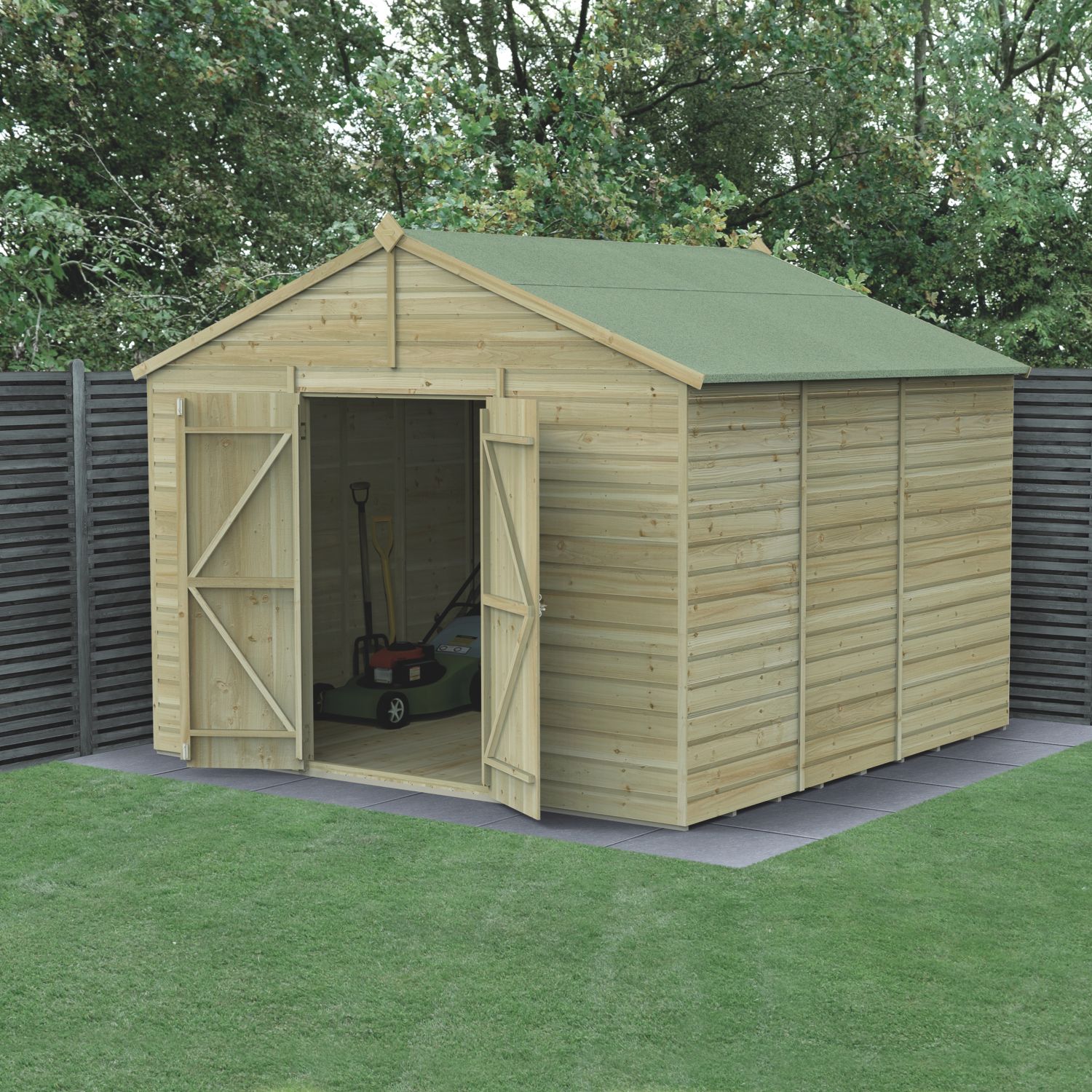 Forest Beckwood 10' x 9' 6" (Nominal) Apex Shiplap Timber Shed with Base & Assembly (109PW)