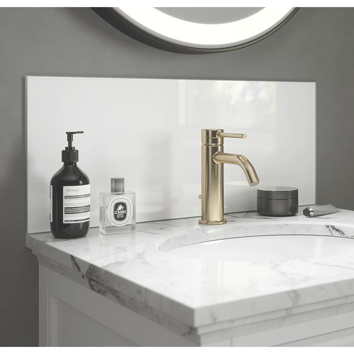 Splashback Glass Bathroom Splashback Gloss Ice White 250mm x 600mm x 4mm (109RX)