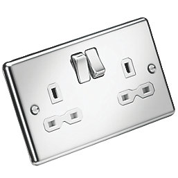 Knightsbridge  13A 2-Gang DP Switched Double Socket Polished Chrome  with White Inserts