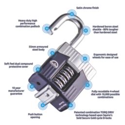 Squire Warrior Weatherproof  Combination  Padlock Blue/Chrome 55mm