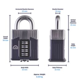 Squire Warrior Weatherproof  Combination  Padlock Blue/Chrome 55mm