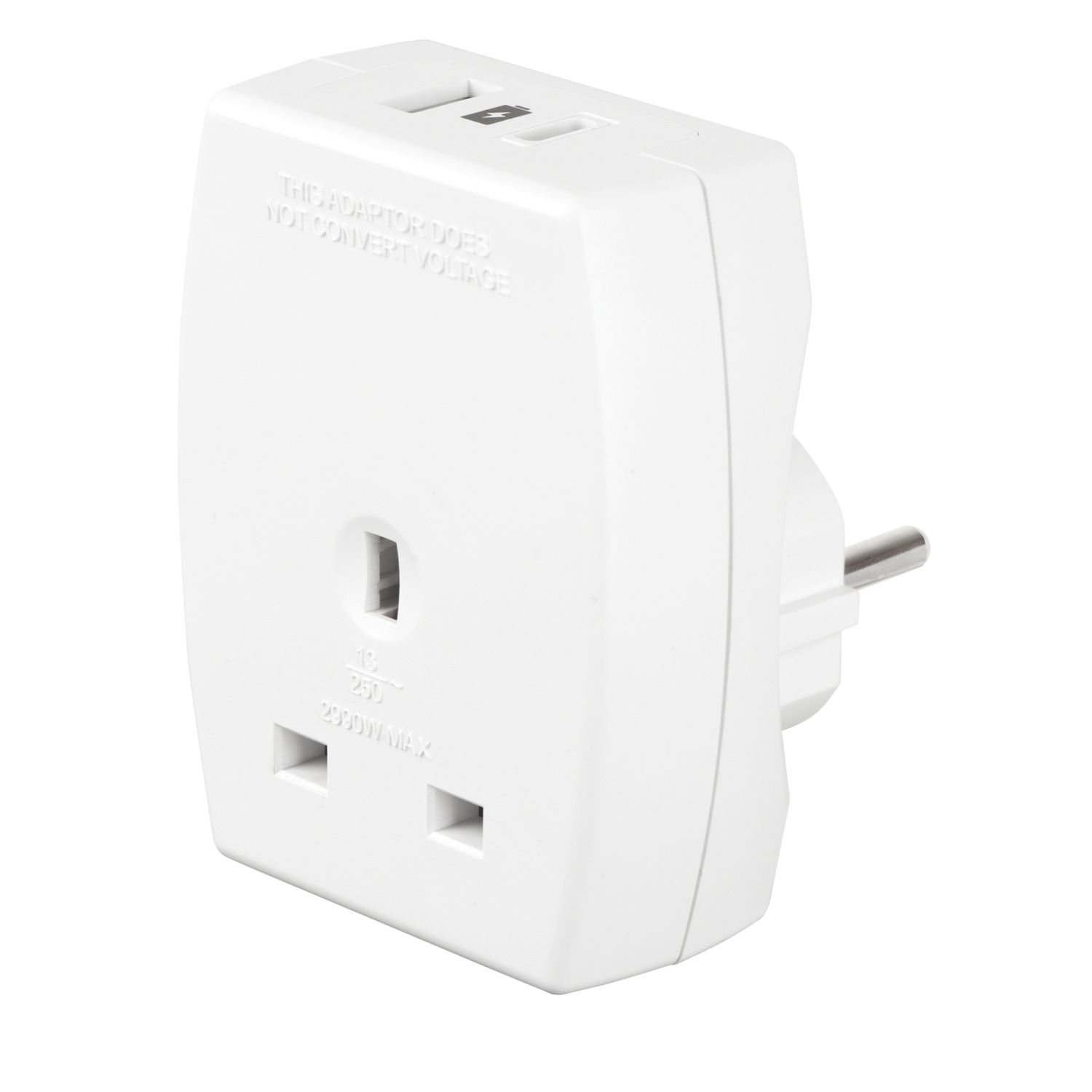 Masterplug Travel Power 13A Unfused Adaptor + 2.1A 10.5W 2-Outlet Type A & C USB Charger White (110CH)