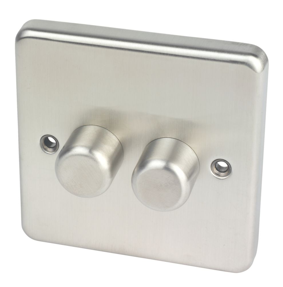 Hager WRDRP2BSKIT 2-Gang Modular Dimmer Switch Brushed Steel - Screwfix