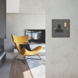 Varilight  13A 1-Gang 2-Pole Switched Socket Graphite Grey  with Black Inserts
