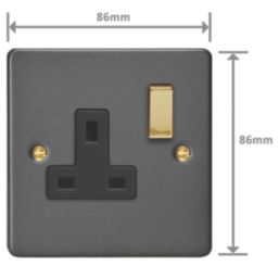 Varilight  13A 1-Gang 2-Pole Switched Socket Graphite Grey  with Black Inserts
