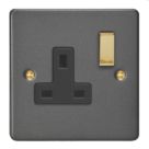 Varilight  13A 1-Gang 2-Pole Switched Socket Graphite Grey  with Black Inserts