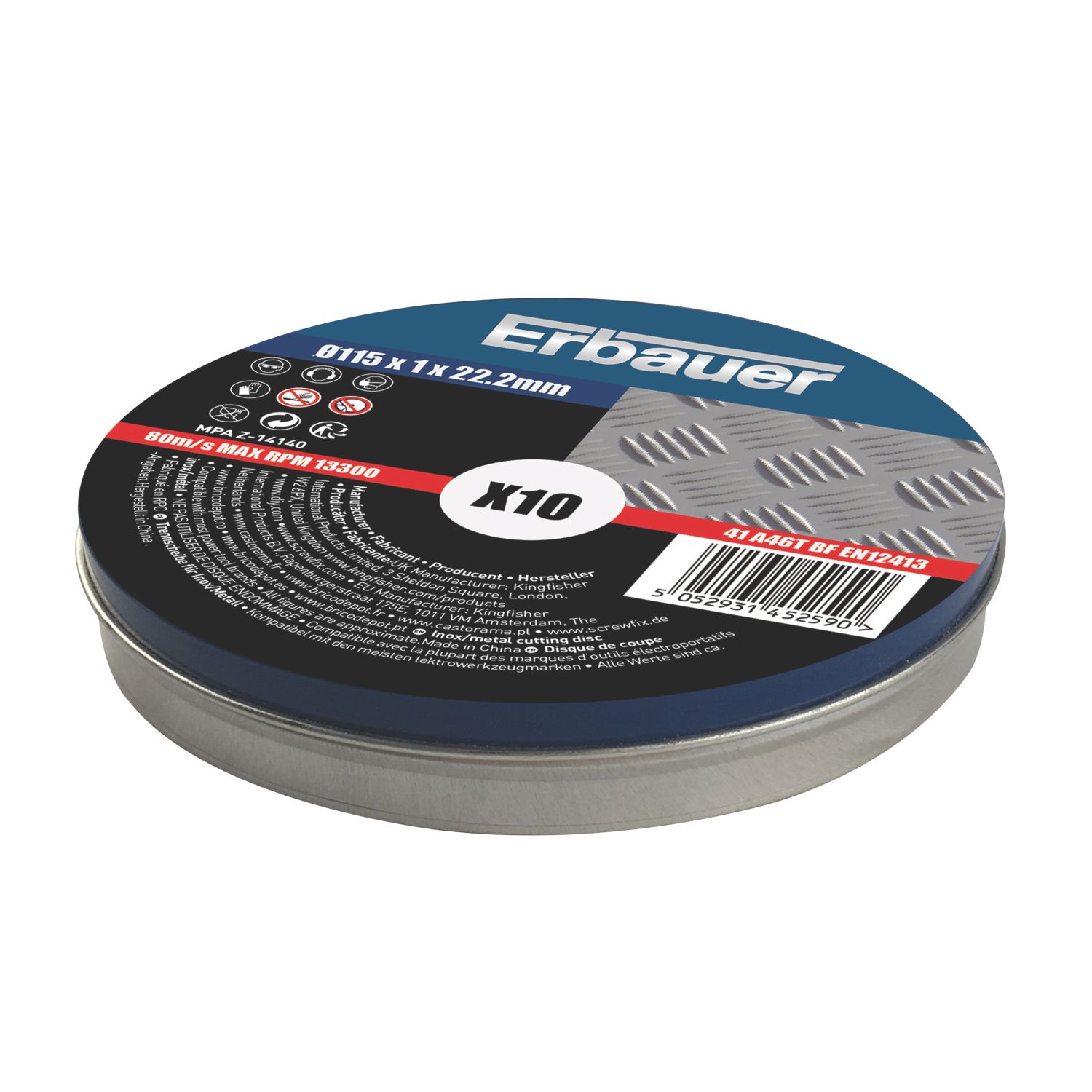 Erbauer Metal Cutting Discs 115mm (4 1/2") x 22.2mm 10 Pack (111JR)