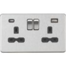Knightsbridge  13A 2-Gang SP Switched Socket + 4.0A 20W 2-Outlet Type A & C USB Charger Brushed Chrome with Black Inserts