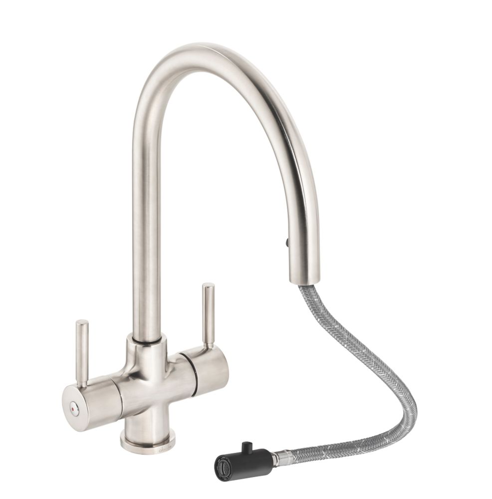 Abode Zest Pull Out Mono Mixer Kitchen Tap Brushed Nickel Screwfix