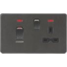 Knightsbridge  45A 2-Gang DP Cooker Switch & 13A DP Switched Socket Smoked Bronze with LED with Black Inserts