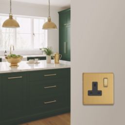 Varilight  13A 1-Gang 2-Pole Switched Socket Brushed Brass  with Black Inserts