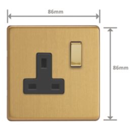 Varilight  13A 1-Gang 2-Pole Switched Socket Brushed Brass  with Black Inserts