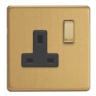 Varilight  13A 1-Gang 2-Pole Switched Socket Brushed Brass  with Black Inserts